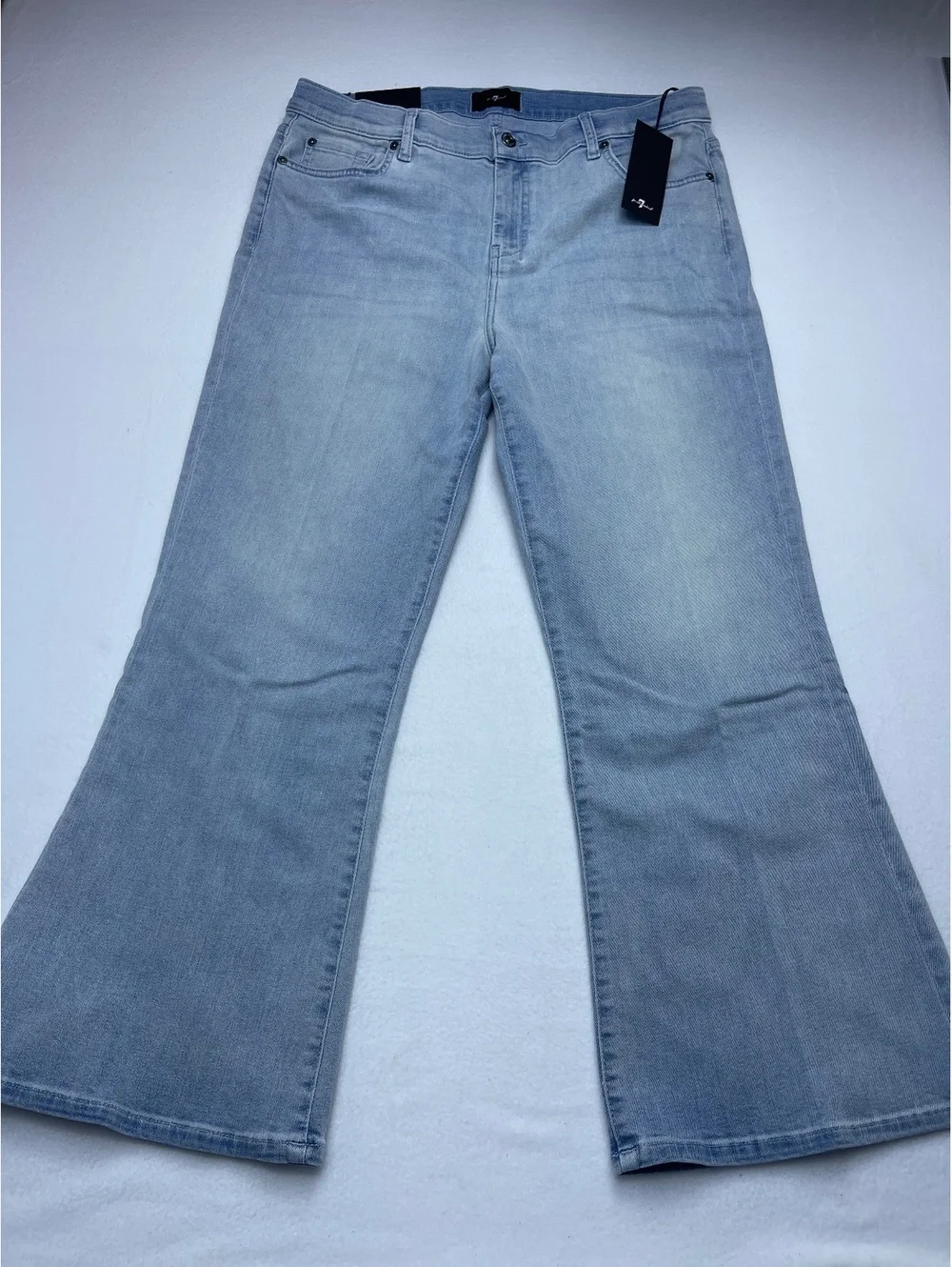-N0055- 7 For All Mankind Light Blue Flared Denim Jeans Size 33